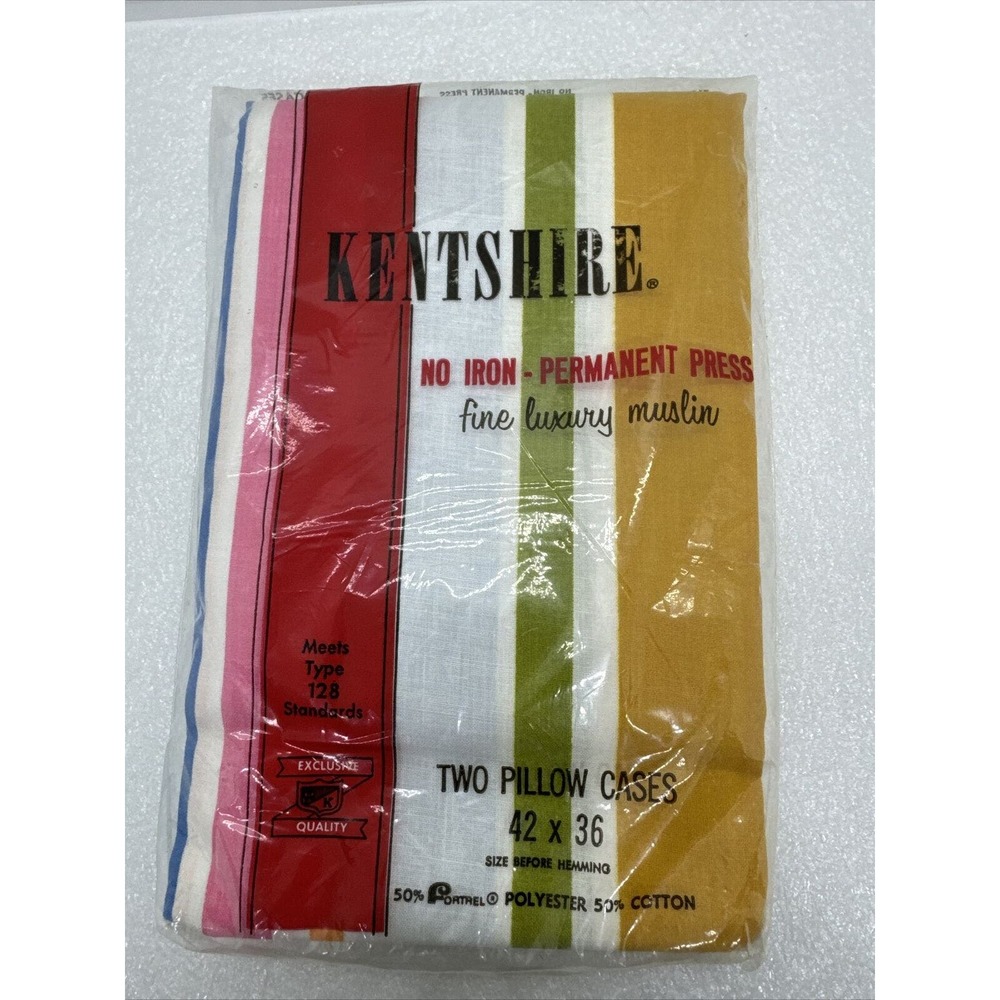 Vintage Kentshire Luxury Muslin 2 Pillow Cases 42x36 MCM Stripes No-Iron USA